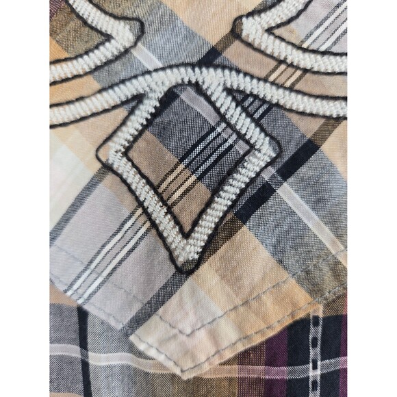 Wrangler Rock 47 Pearl Snap Plaid Shirt Mens XL Embroidered Western Cowboy Rodeo - Picture 10 of 11